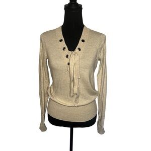 Abercrombie & Fitch Womens Lace Up Top Sz S Tan Long Sleeve Metal Grommets Tie